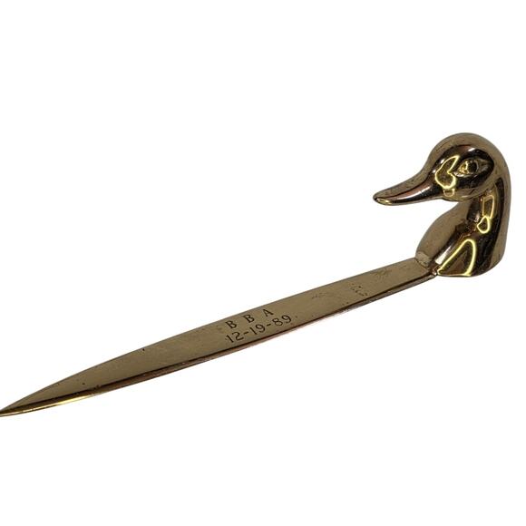 Vintage Solid Brass Duck Head Letter Opener Collector Monogrammed BBA - Picture 1 of 8